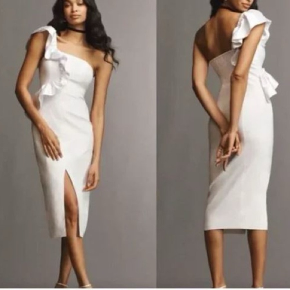 BHLDN White One-Shoulder Dress with Ruffle